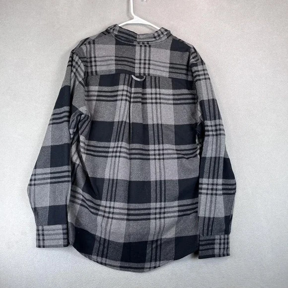 Orvis Shirt Mens Medium Gray Black Plaid Flannel Button Up Heavyweight Pockets - Picture 3 of 10